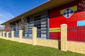 Image of a commercial security fence at a school